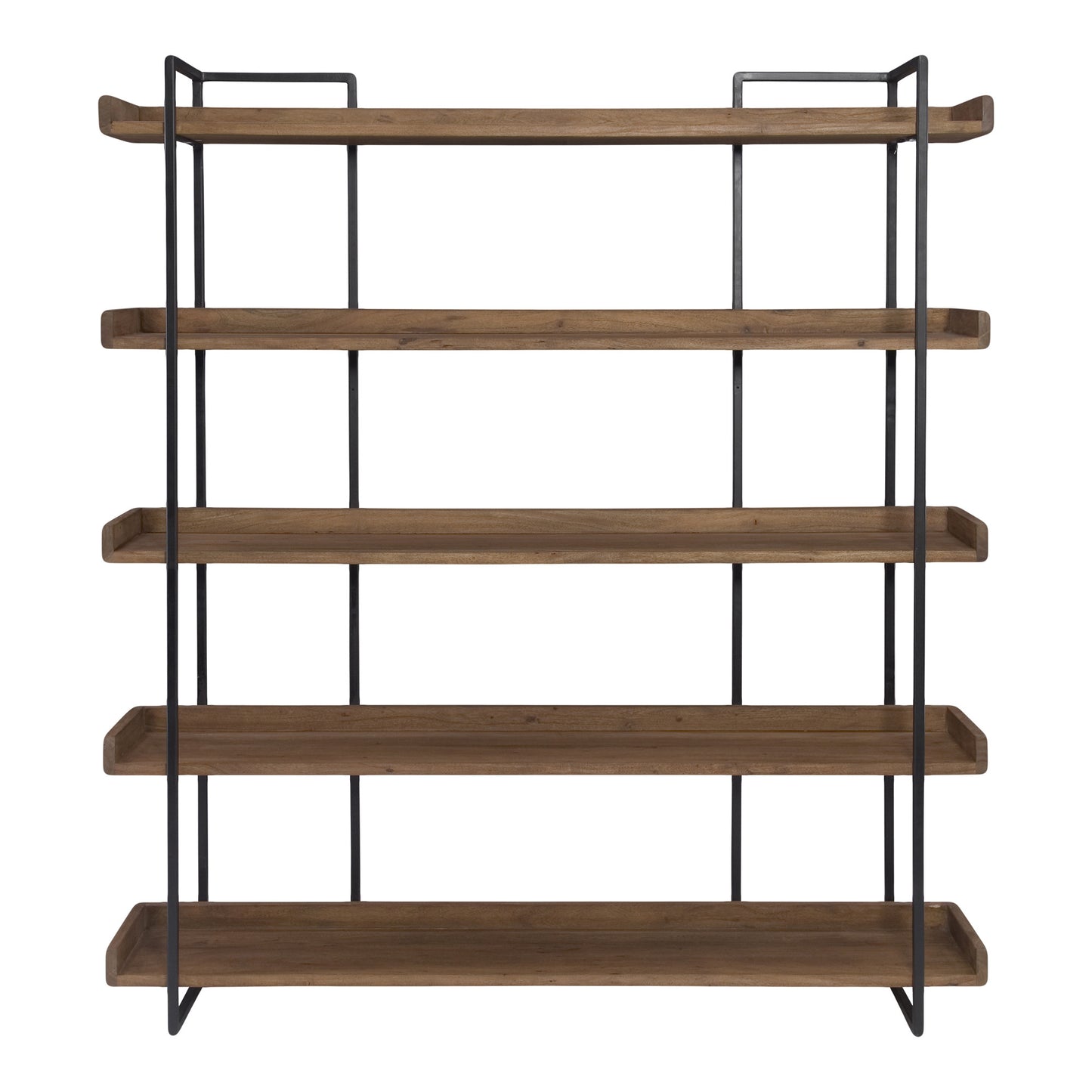 76" Brown and Black Metal and Wood Five Tier Bookcase