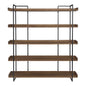 76" Brown and Black Metal and Wood Five Tier Bookcase