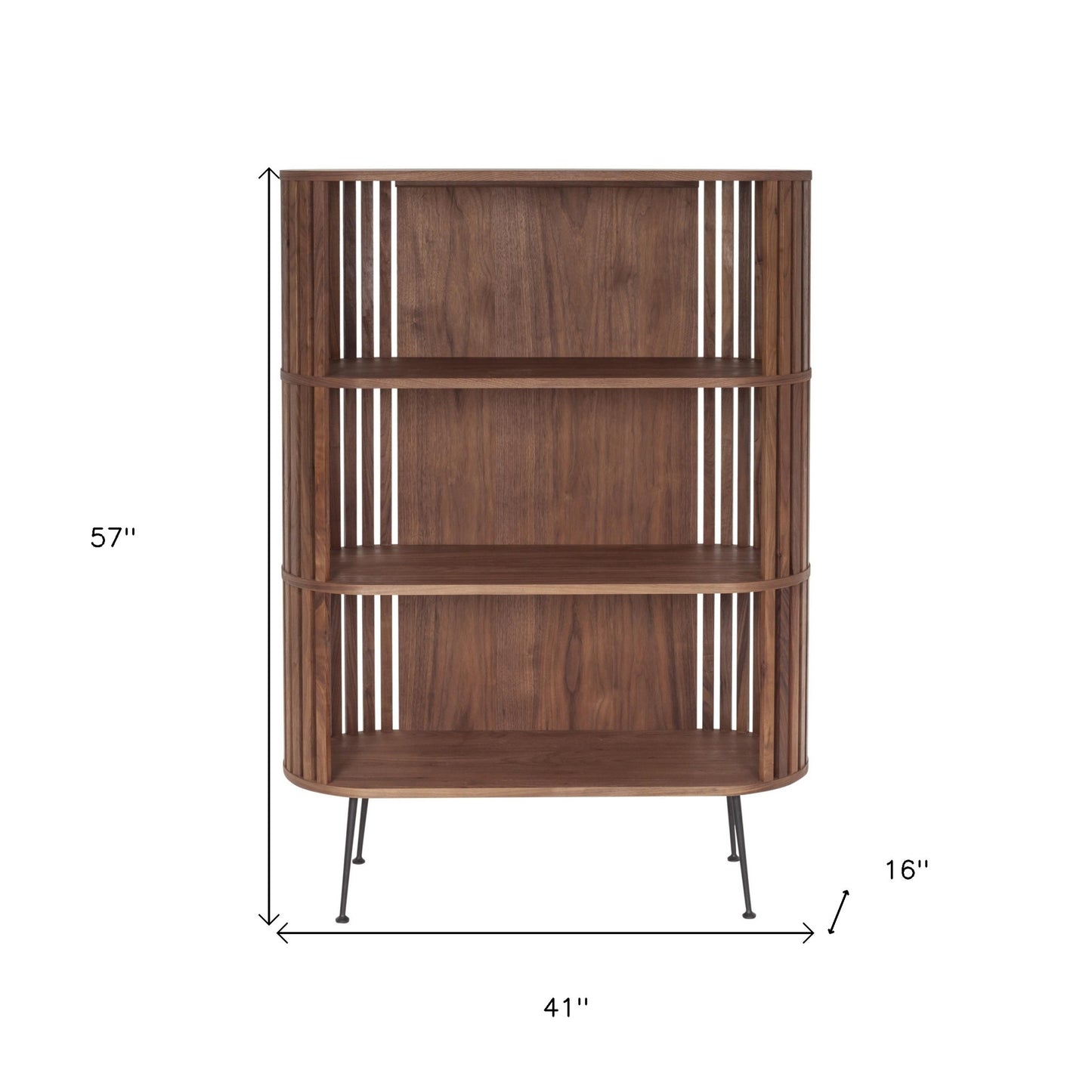 57" Natural and Brown Wood Three Tier Bookcase