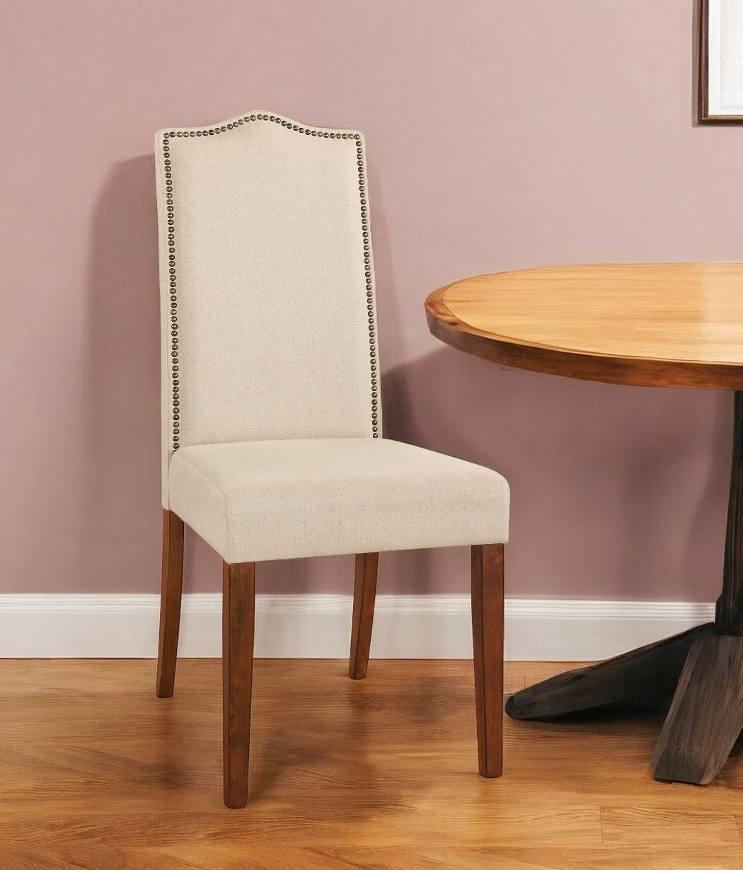 Cream And Chestnut Upholstered Linen Dining Parsons Chair