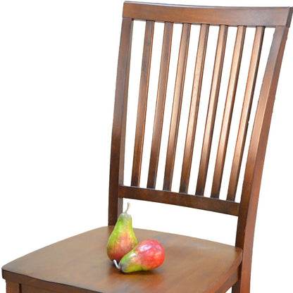 Chestnut Wood Slat Back Dining Side Chair