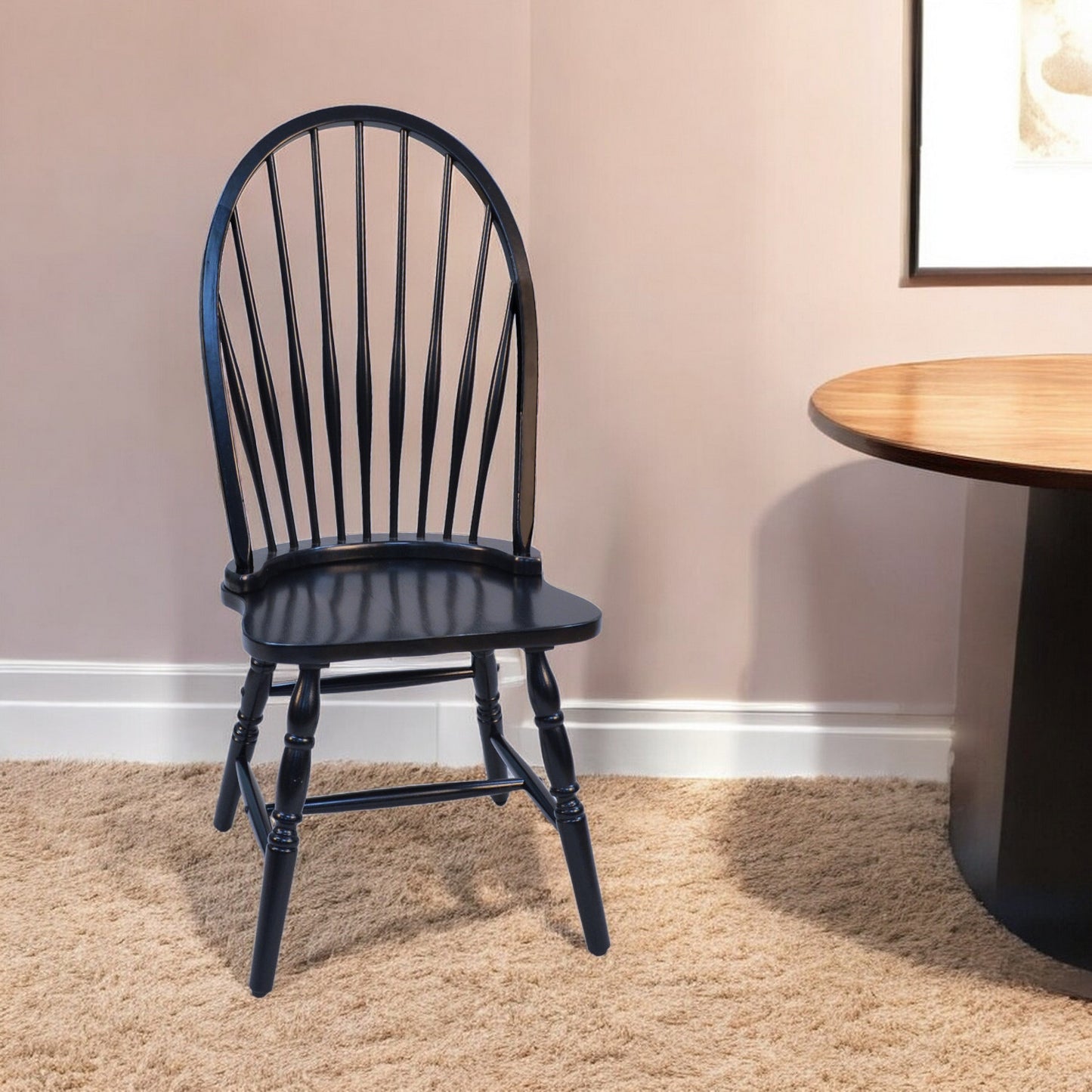 Black Wood Windsor Back Dining Side Chair