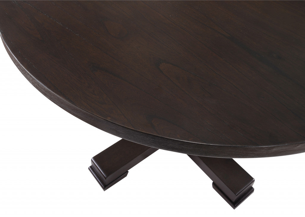 47" Black Rounded Solid Wood Pedestal Base Dining Table