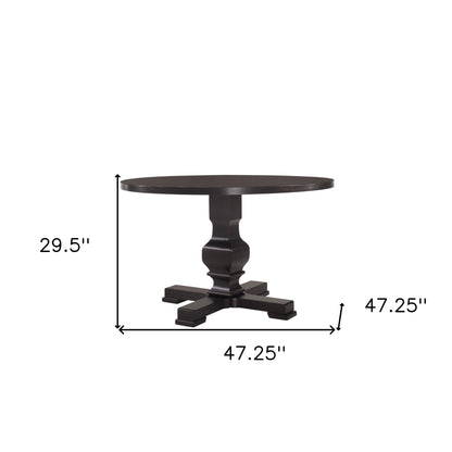 47" Black Rounded Solid Wood Pedestal Base Dining Table