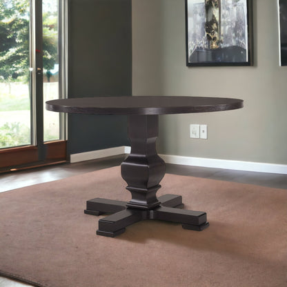 47" Black Rounded Solid Wood Pedestal Base Dining Table