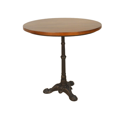 30" Chestnut And Black Rounded Solid Wood And Iron Pedestal Base Dining Table