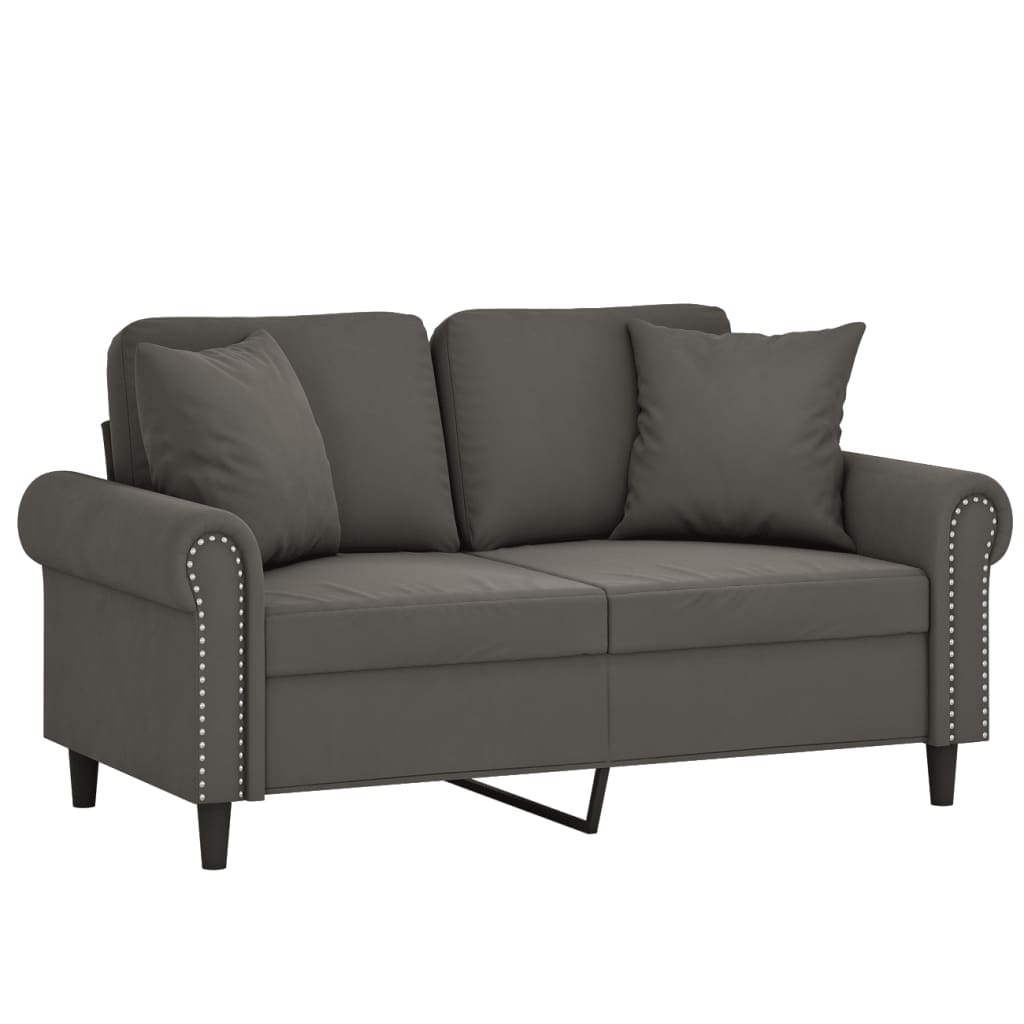 2-Seater Sofa with Pillows&Cushions Dark Gray 47.2" Velvet