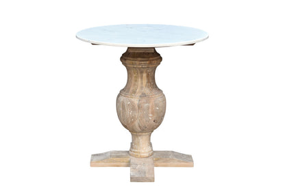 26" Brown Marble And Solid Wood Round End Table