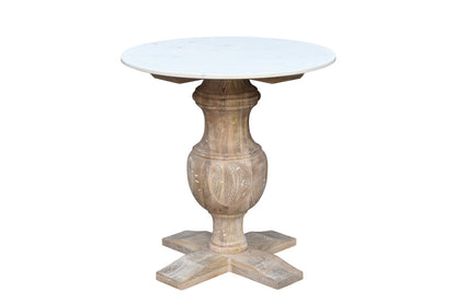 26" Brown Marble And Solid Wood Round End Table