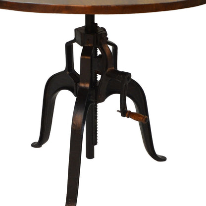 36" Brown And Gold Rounded Solid Wood And Iron Pedestal Base Dining Table