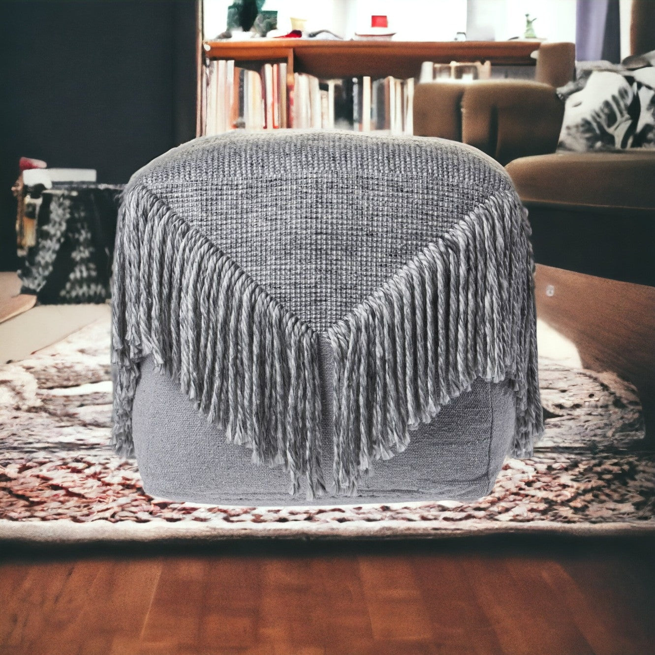 18" Gray Wool Ottoman