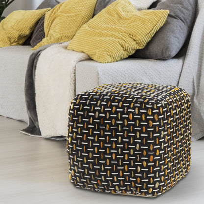 16" Black Polyester Ottoman