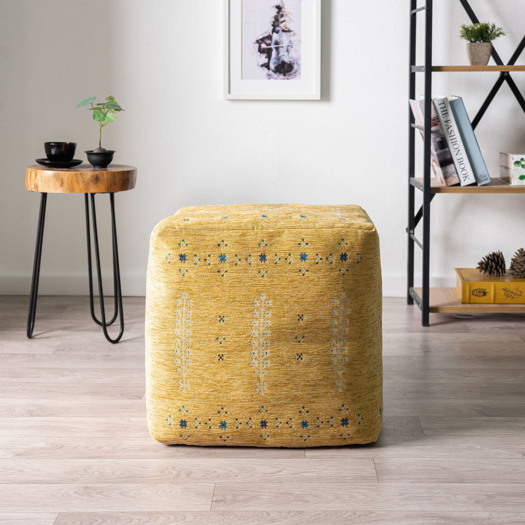 18" Yellow Polyester Blend Ottoman