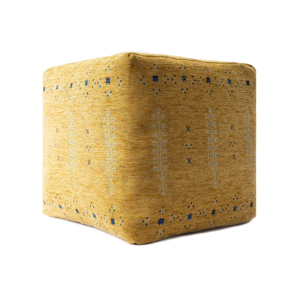 18" Yellow Polyester Blend Ottoman