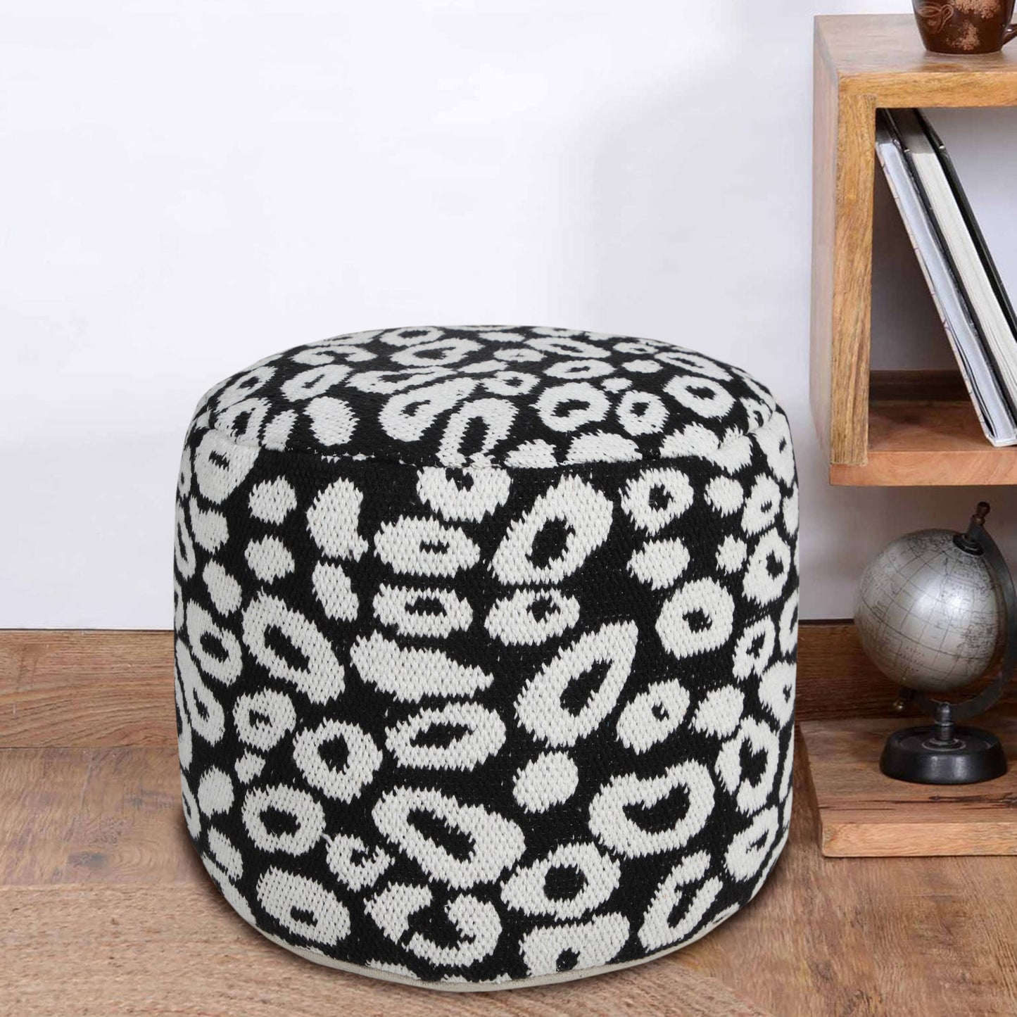 18" Black Cotton Blend Ottoman