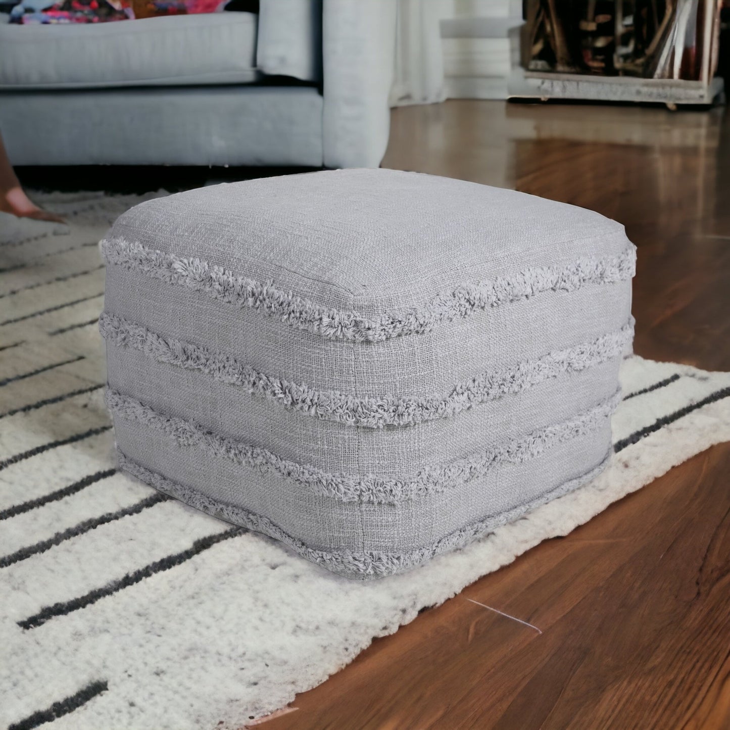 18" Gray 100% Cotton Ottoman