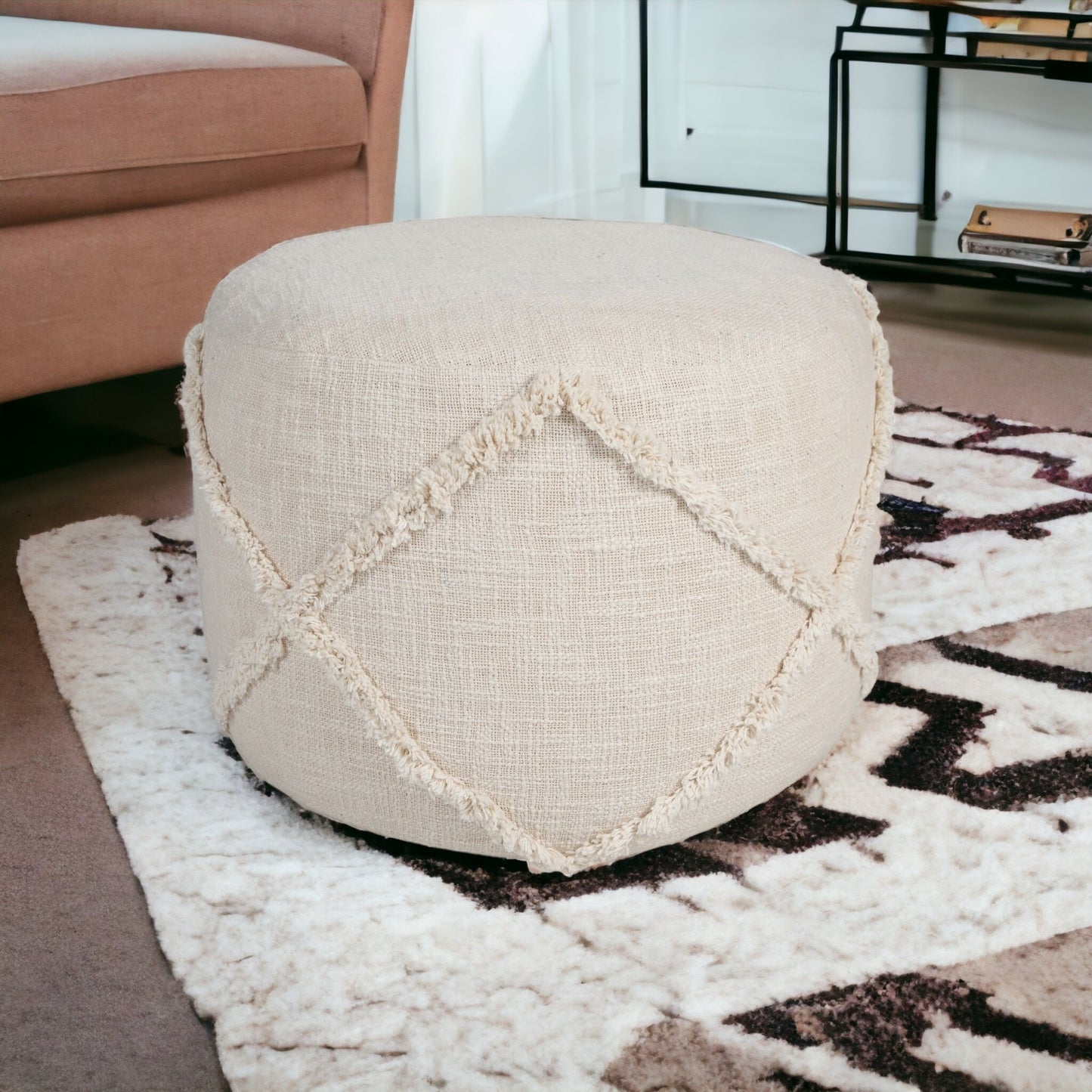 18" Cream 100% Cotton Ottoman