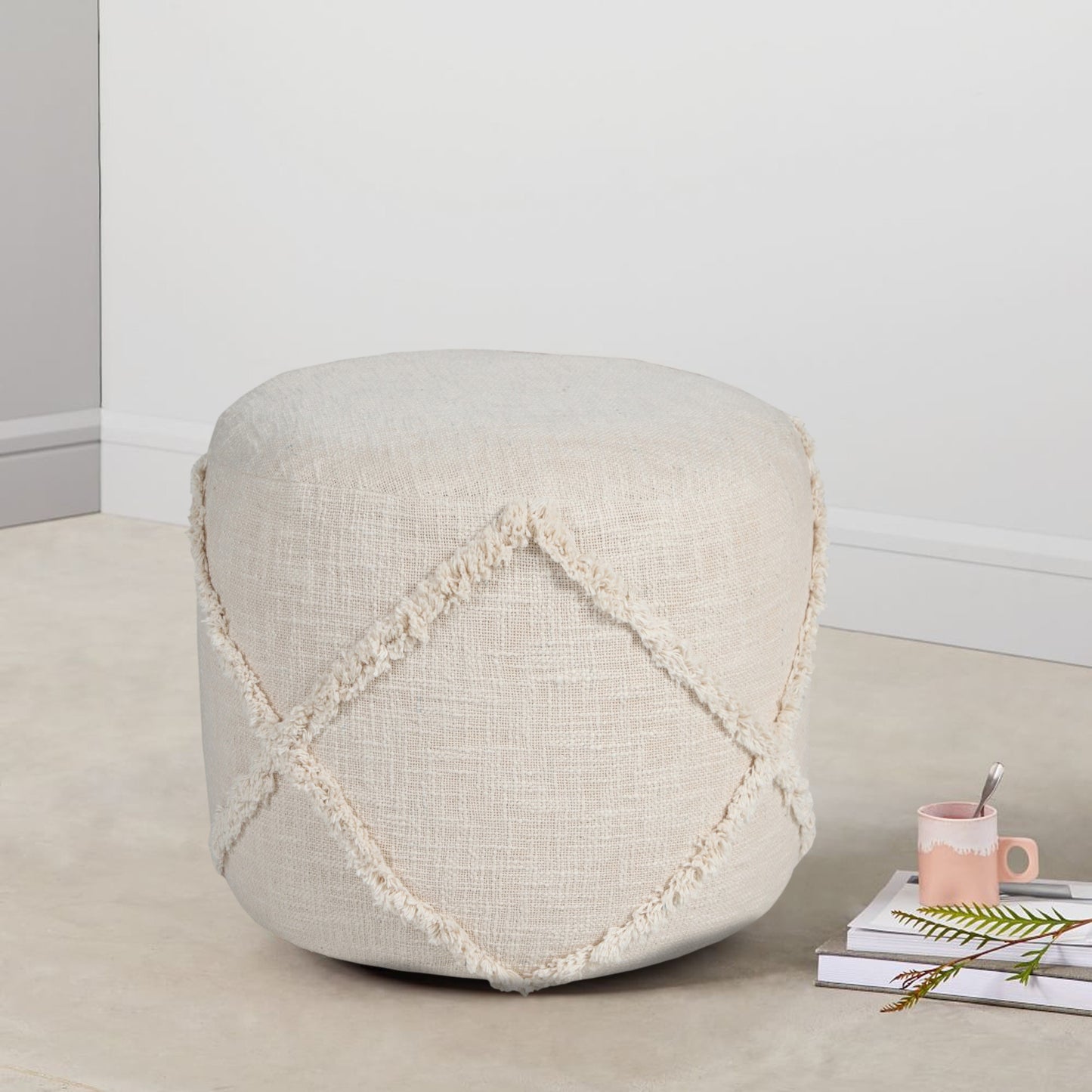 18" Cream 100% Cotton Ottoman