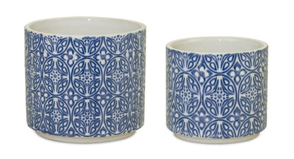 Blue Set of Two Ceramic 3.32468 ounce Round Pot Planter