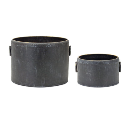 Set of Two 10" Black Metal Round Pot Planter