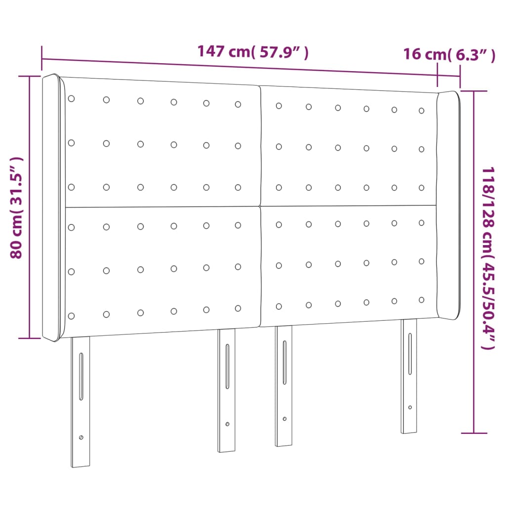 LED Headboard Black 57.9"x6.3"x46.5"/50.4" Faux Leather