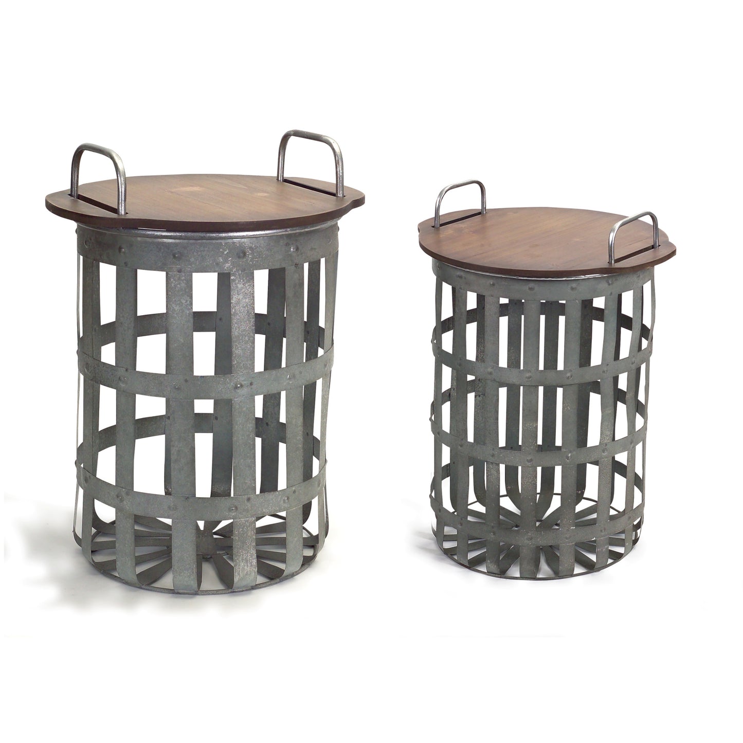 Set of Two 16" Grey And Brown Round End Tables