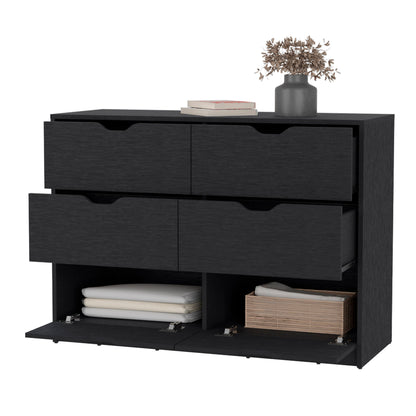 42" Black Manufactured Wood Six Drawer Modern Dresser