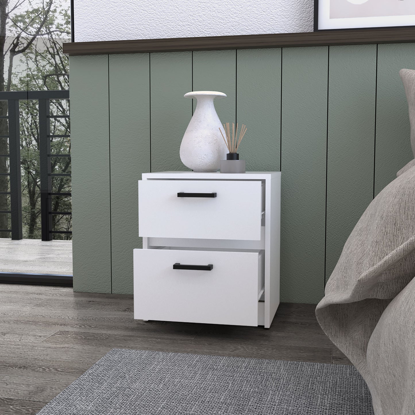 19" White Two Drawer Nightstand With Integrated Tech