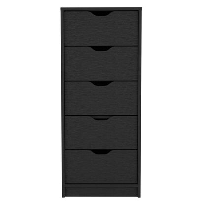 18" Black Charcoal Manufactured Wood Five Drawer Tall and Narrow Dresser