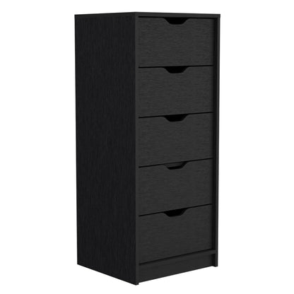 18" Black Charcoal Manufactured Wood Five Drawer Tall and Narrow Dresser