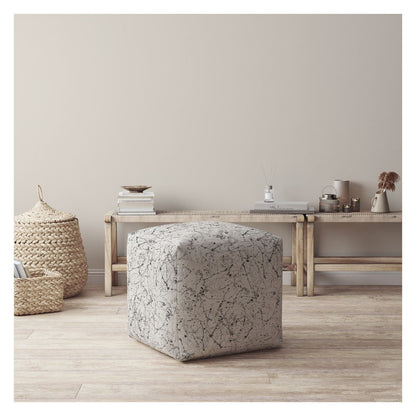 17" Beige Cotton Abstract Pouf Ottoman