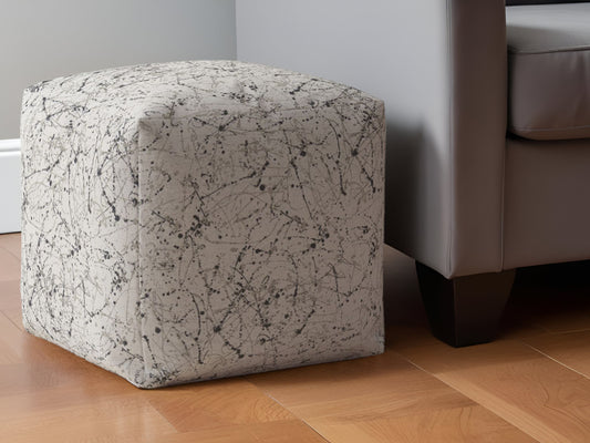 17" Beige Cotton Abstract Pouf Ottoman