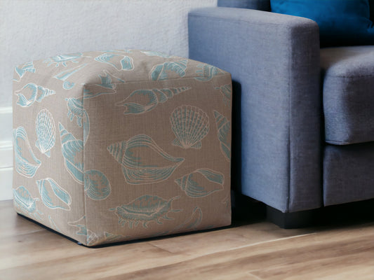 17" Blue Canvas Animal Print Pouf Ottoman