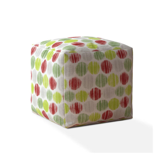 17" Green and White Cotton Polka Dots Pouf Ottoman