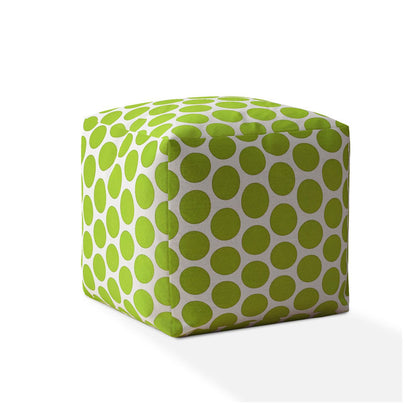 17" Green and White Cotton Polka Dots Pouf Ottoman