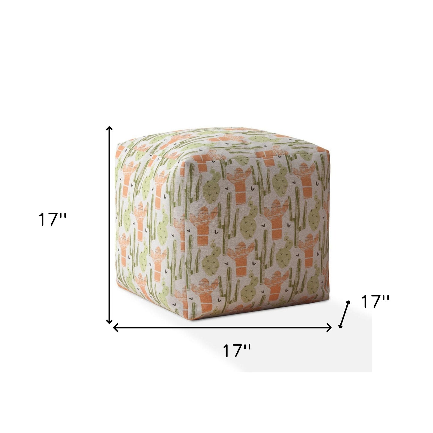 17" Orange Cotton Cactus Pouf Ottoman