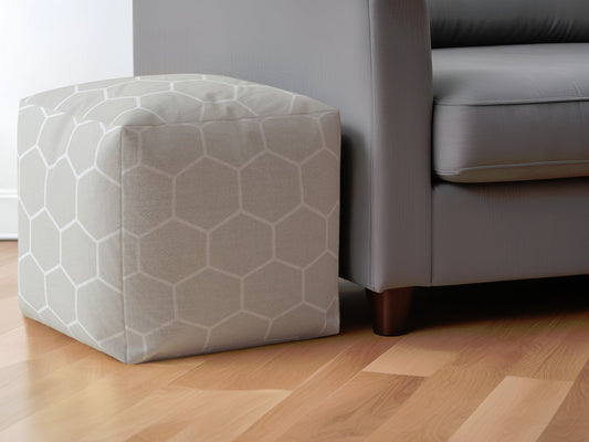 17" Gray Cotton Geometric Pouf Ottoman