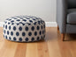 24" Blue and White Canvas Round Polka Dots Pouf Ottoman