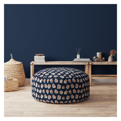 24" Blue Canvas Round Abstract Pouf Ottoman