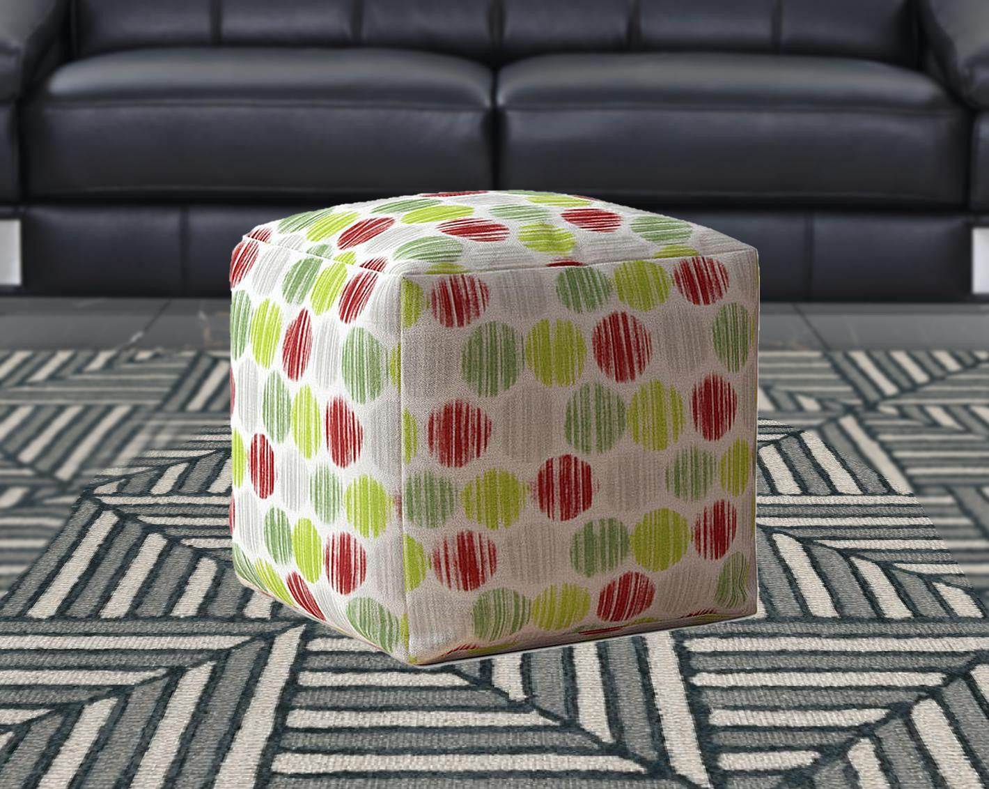 17" Red And White Cotton Polka Dots Pouf Cover