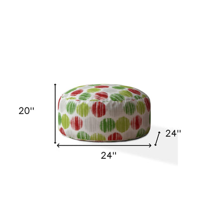 24" Red And White Cotton Round Polka Dots Pouf Cover