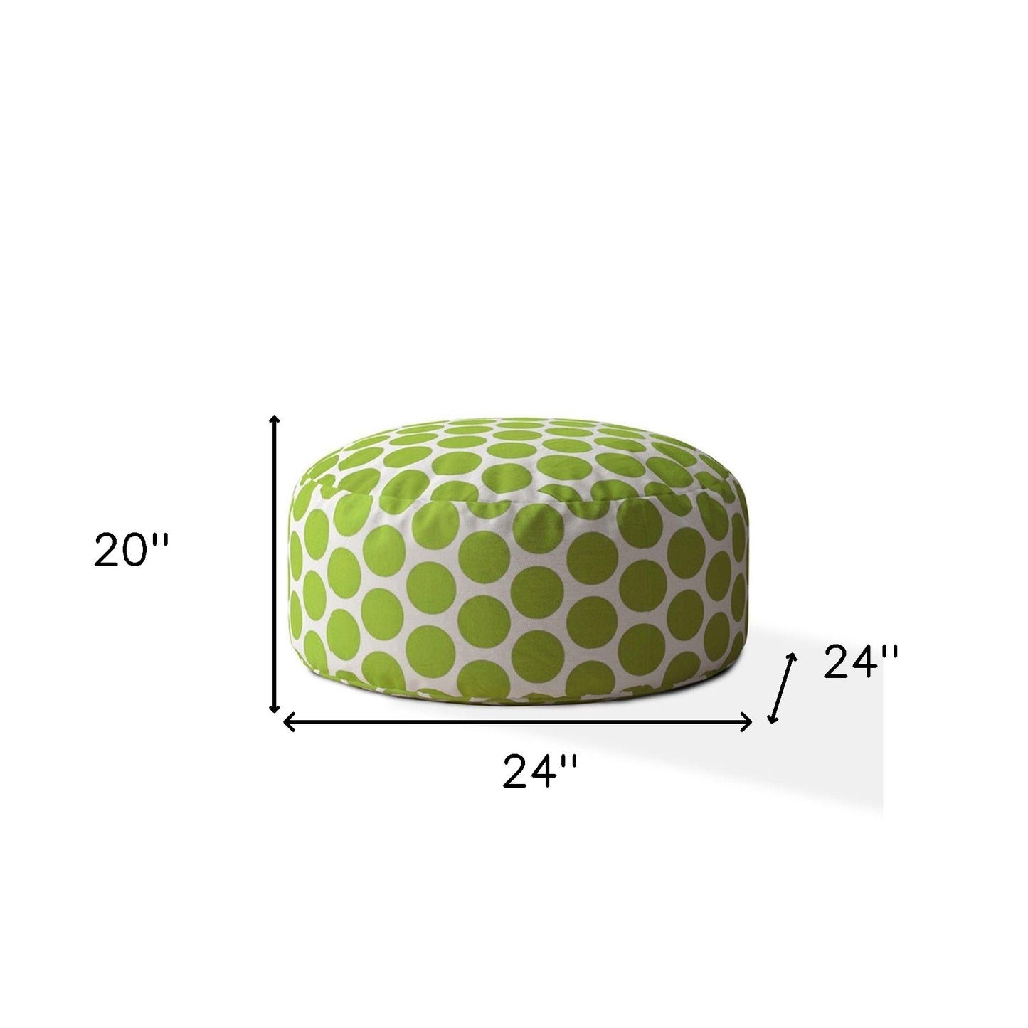 24" Green And White Cotton Round Polka Dots Pouf Cover