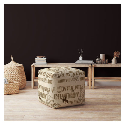 17" Brown Cotton Cowboy Pouf Cover