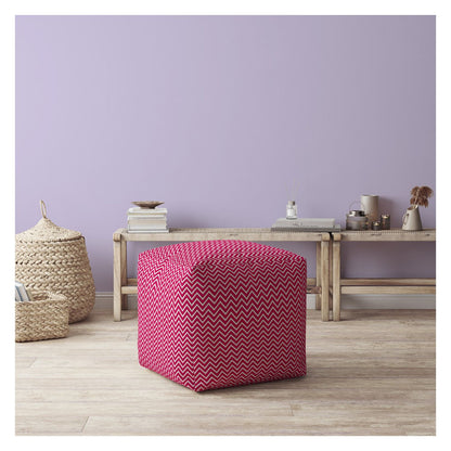 17" Pink Cotton Chevron Pouf Cover