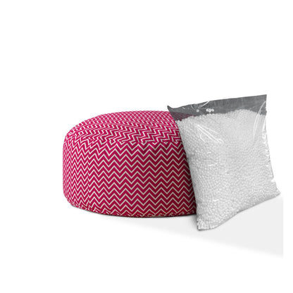 24" Pink Cotton Round Chevron Pouf Cover