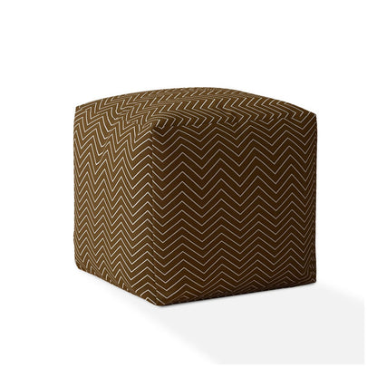 17" Brown Cotton Chevron Pouf Cover