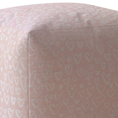 17" Pink Cotton Abstract Pouf Cover