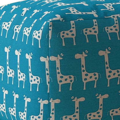 17" Blue And White Cotton Giraffe Pouf Cover