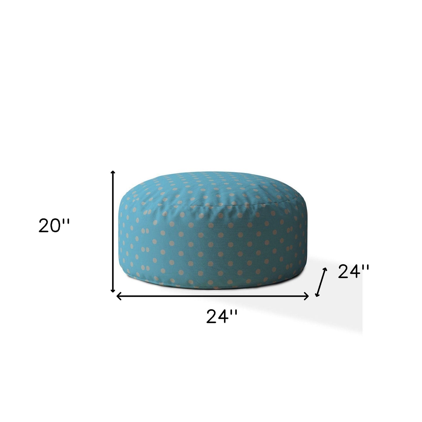 24" Blue And Gray Cotton Round Polka Dots Pouf Cover