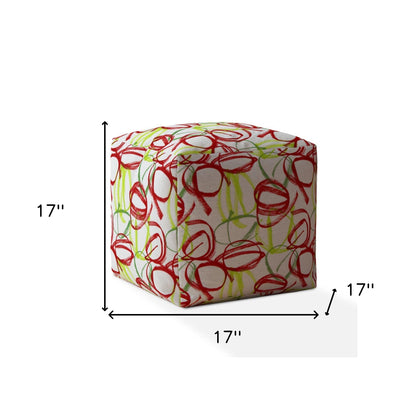 17" Green And White Cotton Abstract Pouf Cover